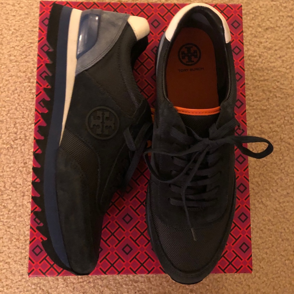 Tory Burch Navy Sawooth Logo Sneaker Size 10